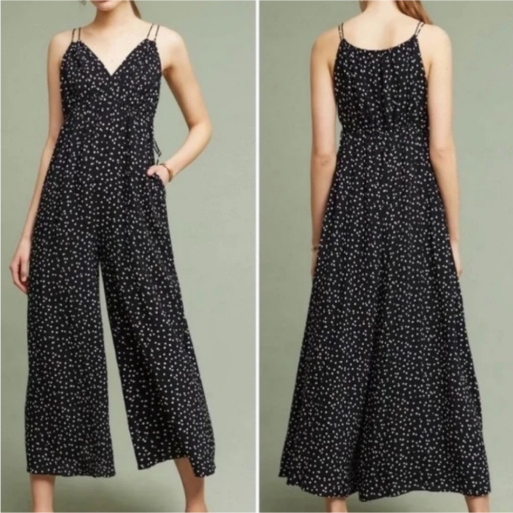 Black Floral Wide-Leg Jumpsuit with Spaghetti Straps